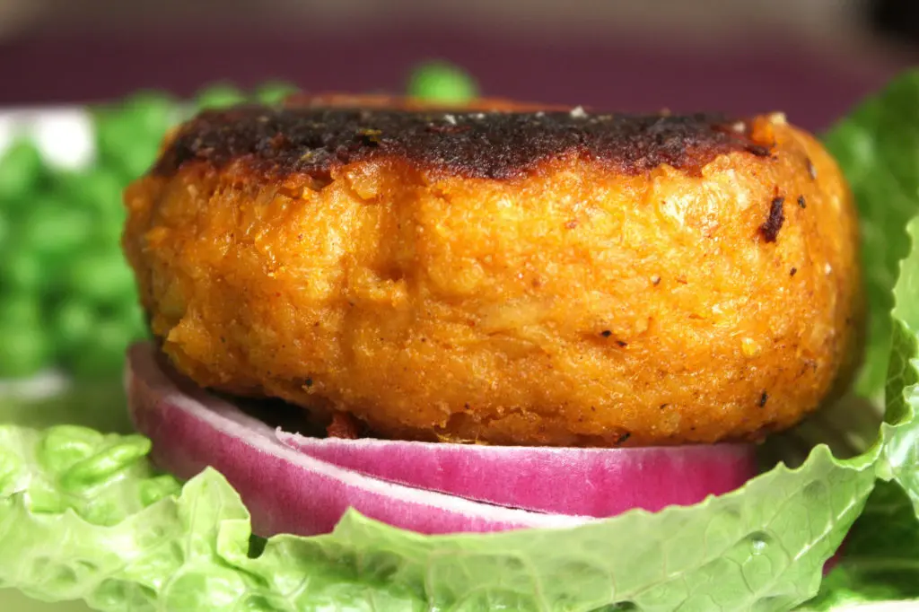 Side picture of a sweet potato burger | hearth health happiness