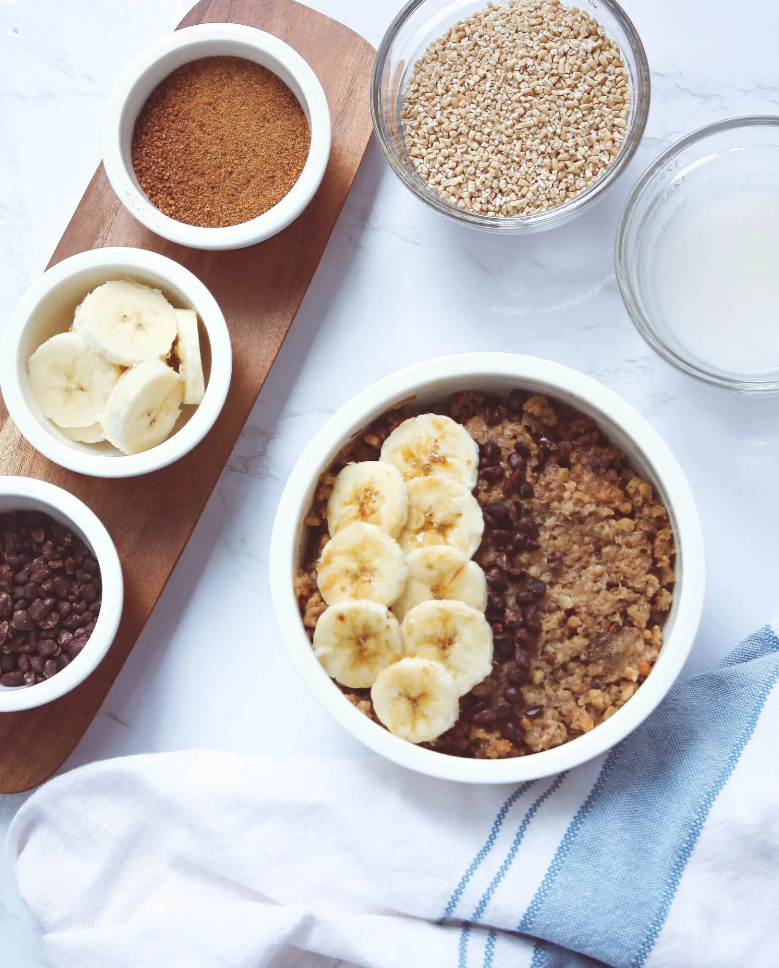 flatlay of oatmeal bowl and toppings | hearth health happiness