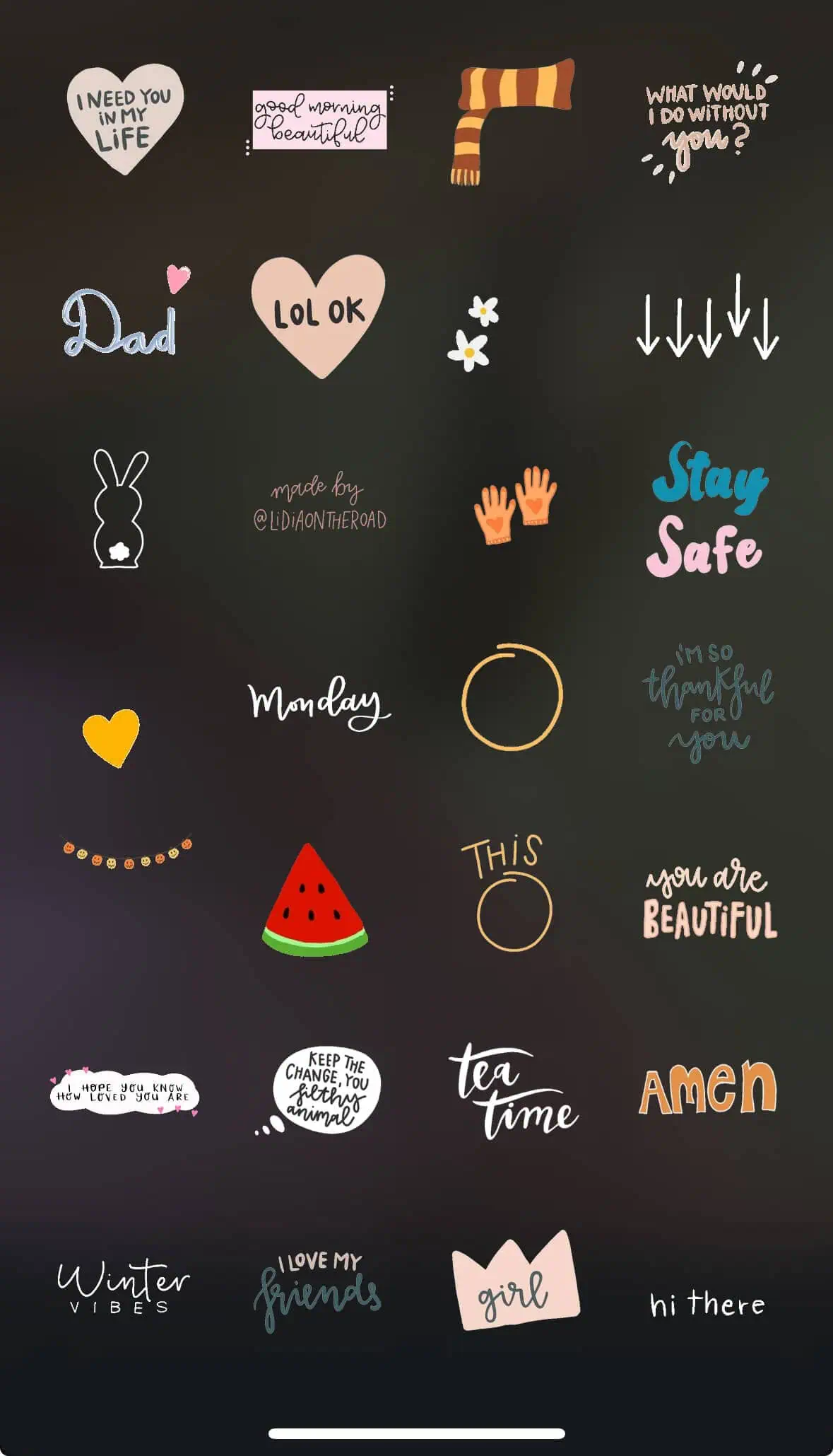 screenshot of gifs to use as instagram story stickers when you search the name lidiaontheroad