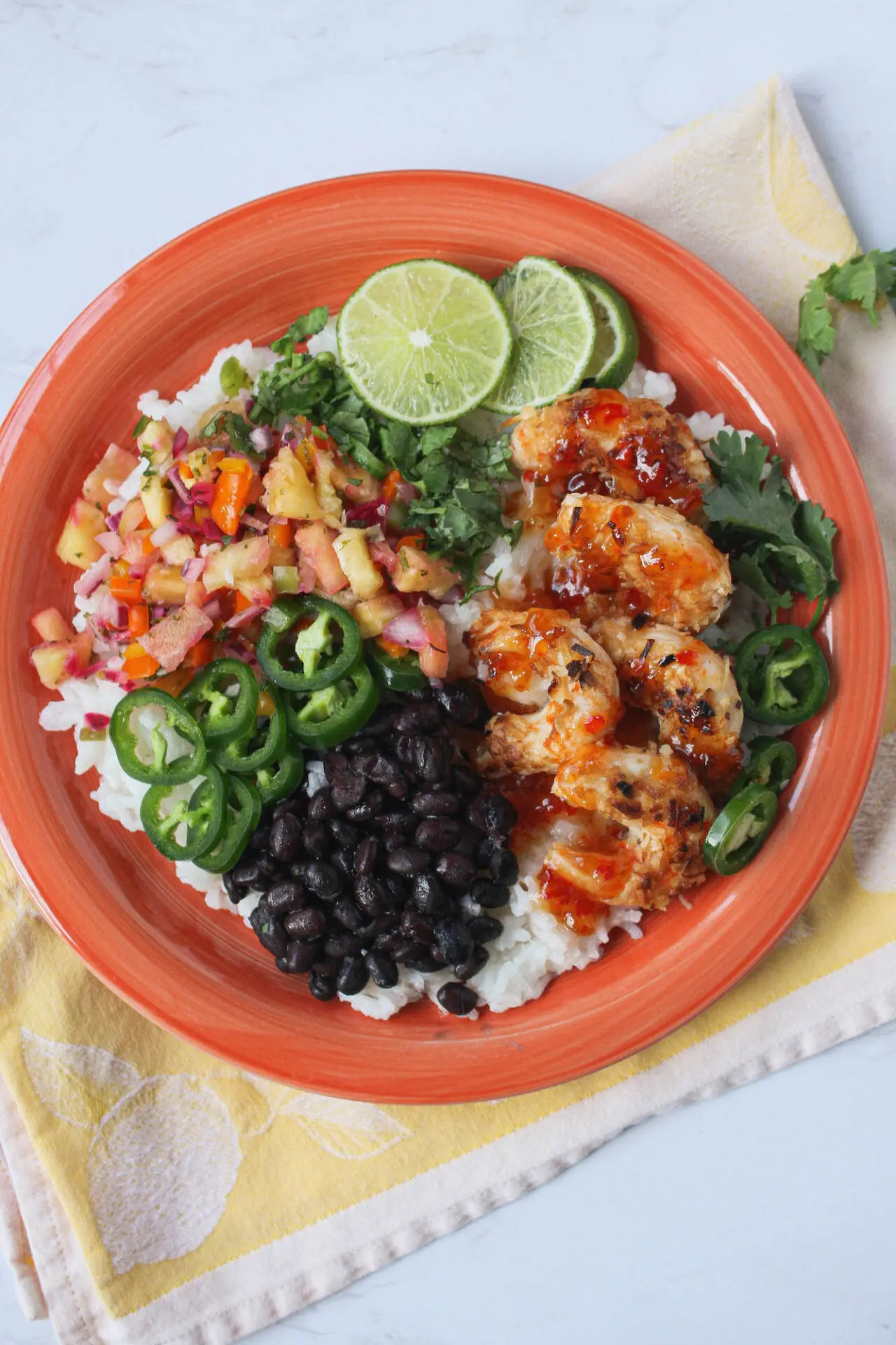 overhead shot of fiesta shrimp | food blog | hearth health happiness