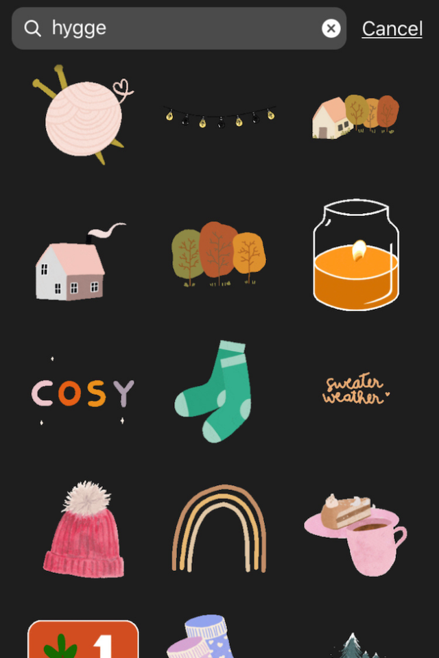 image of hygge instagram story stickers for fall | lifestyle | hearth health happiness