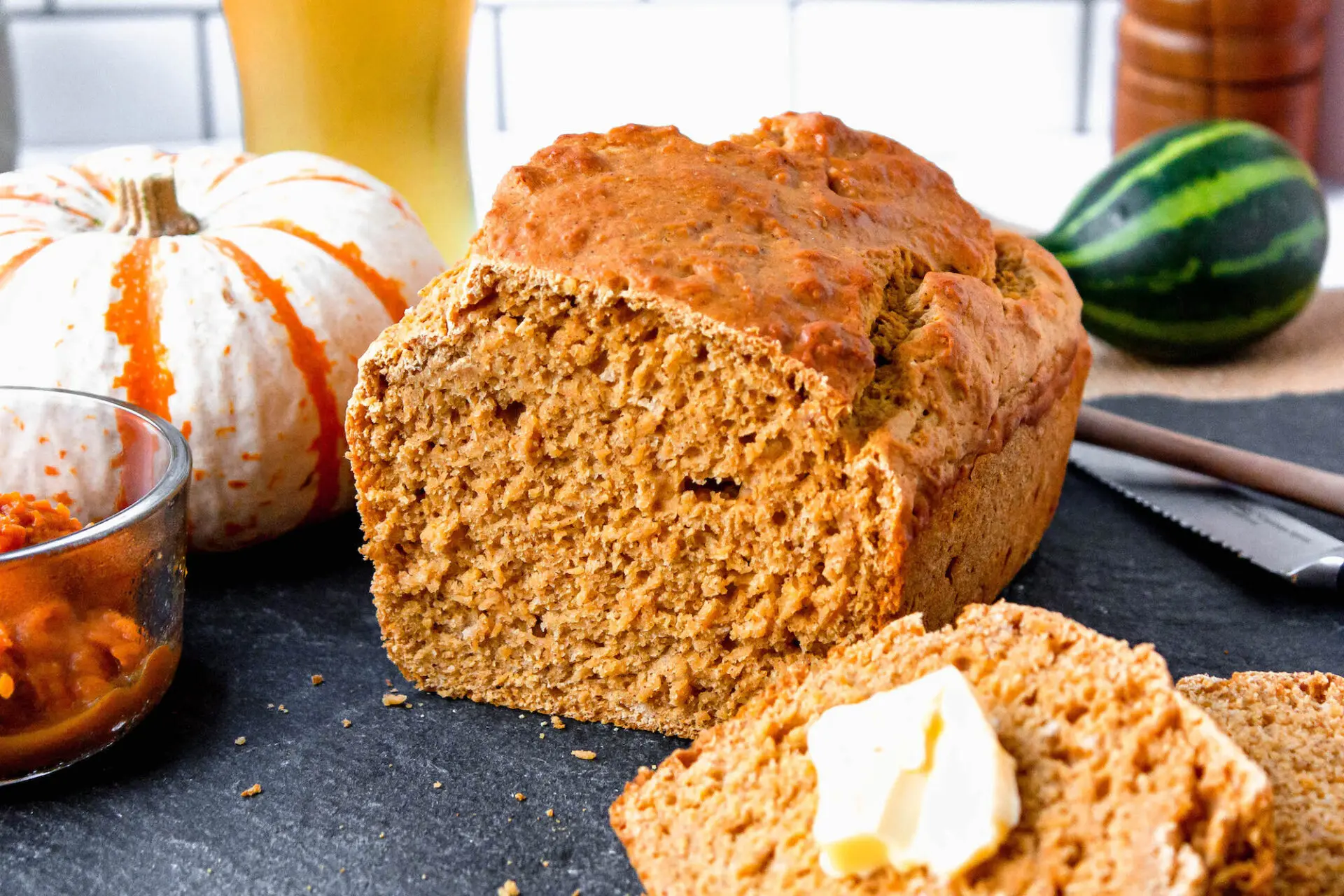 close up of cut pumpkin beer bread | food blog | hearth health happiness