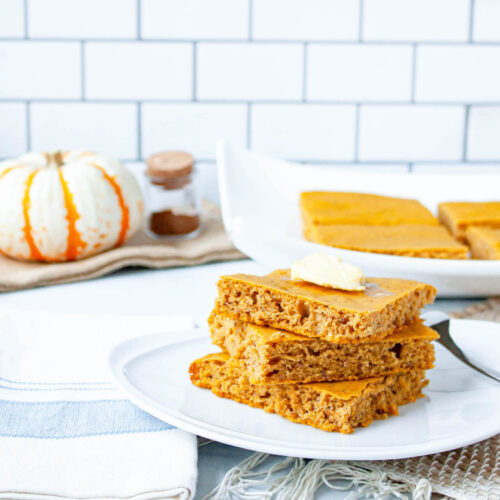 stack of pumpkin spice sheet pan pancakes | food blog | hearth health happiness
