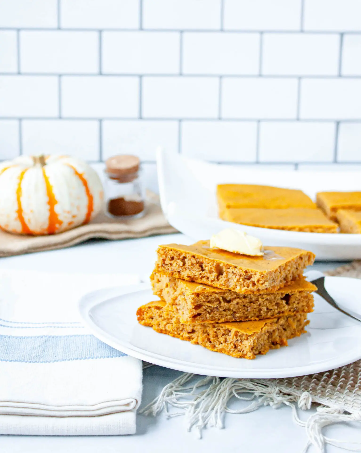 stack of pumpkin spice sheet pan pancakes | food blog | hearth health happiness