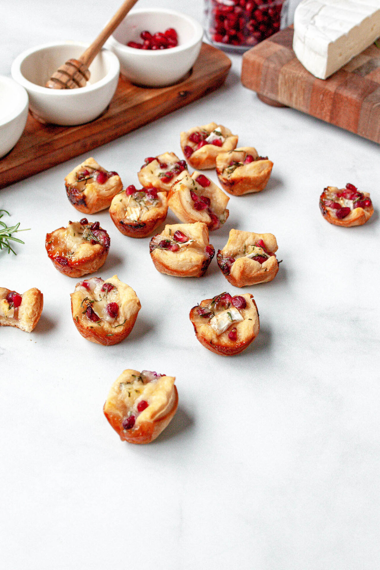 pomegranate rosemary brie bites