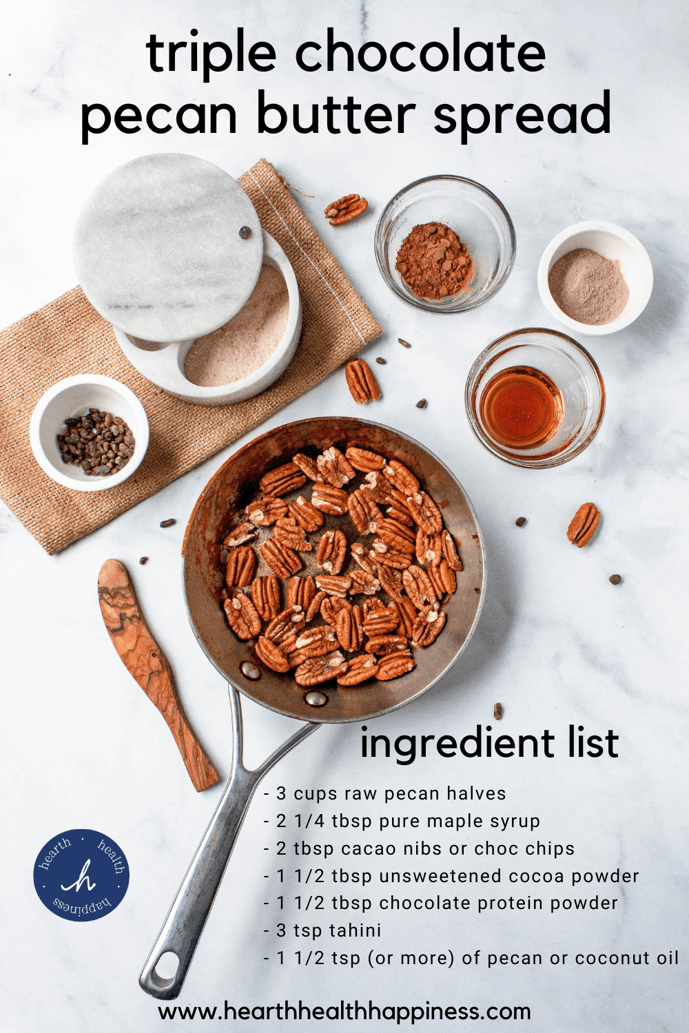 pinterest pin with chocolate pecan butter ingredients | flexitarian recipe