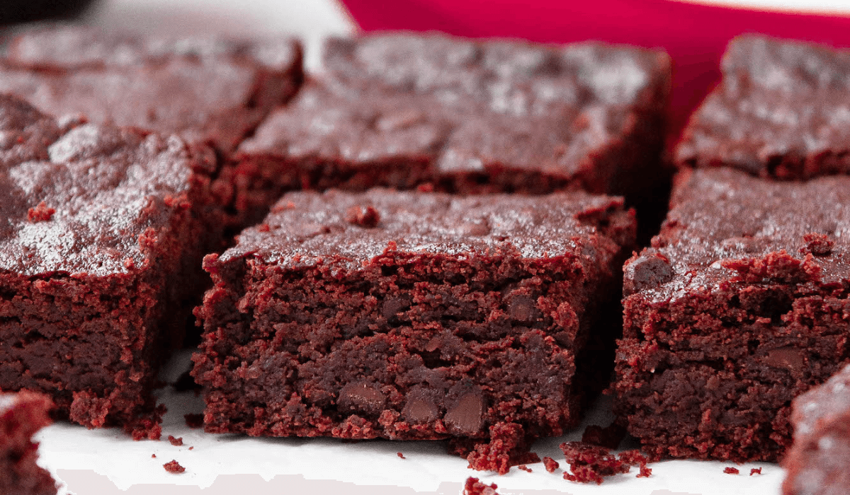 cut red wine brownies on parchment paper