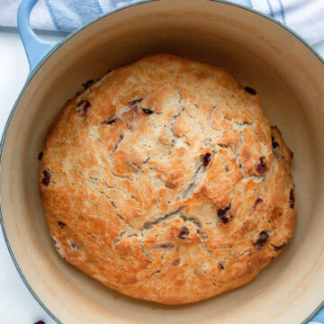 cranberry boule bread in dutch oven