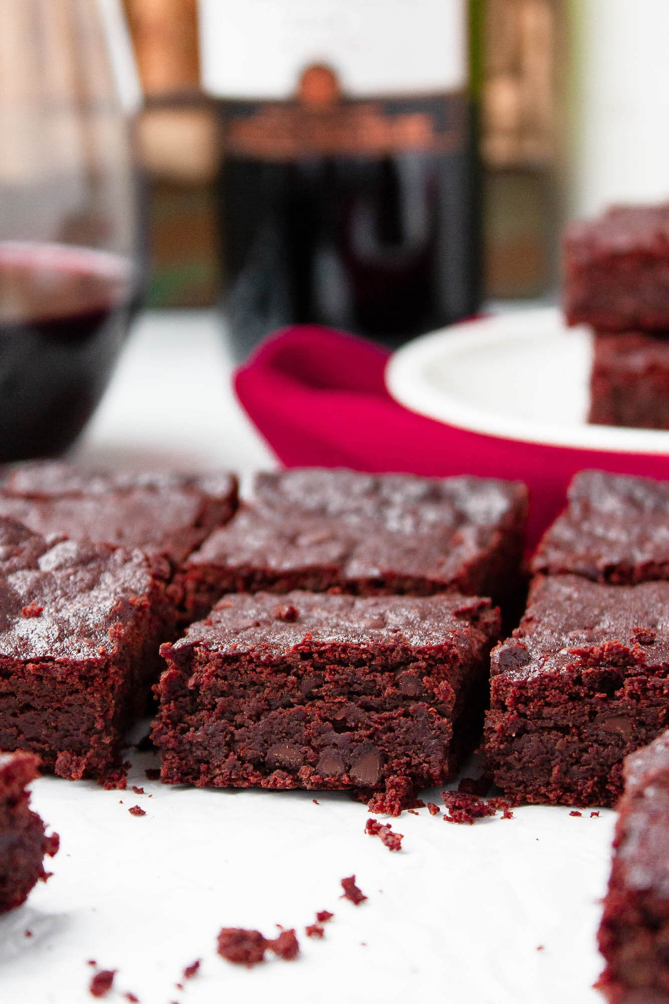 red wine brownies with wine glass and bottle | hearth health happiness