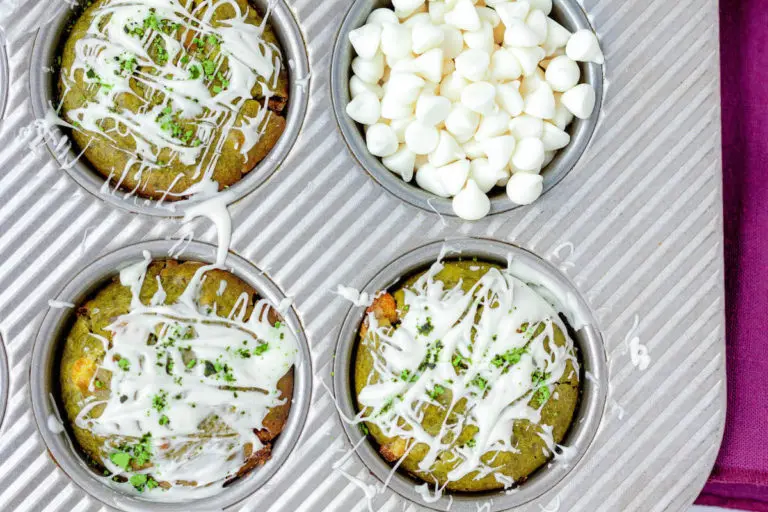 overhead image of matcha muffins withh