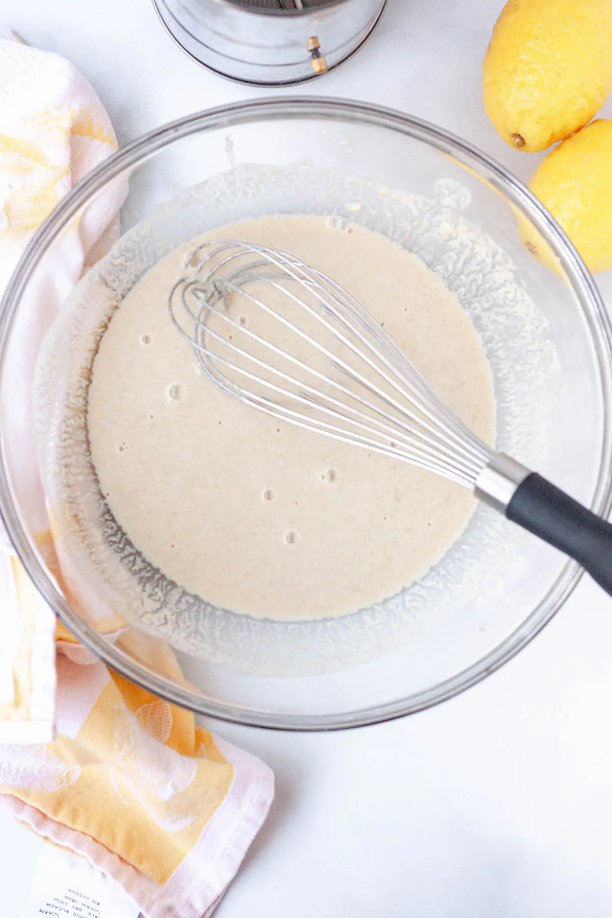 pancake wet ingredients whisked together in bowl