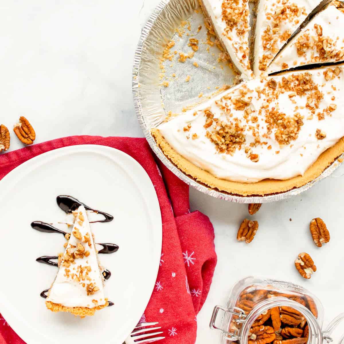 pecan butter pie on counter