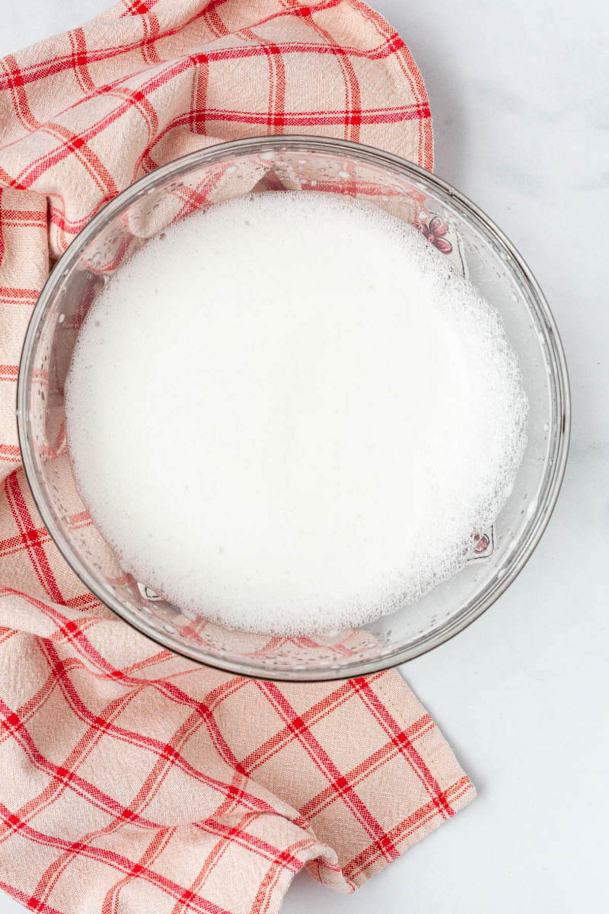 whipped aquafaba in bowl