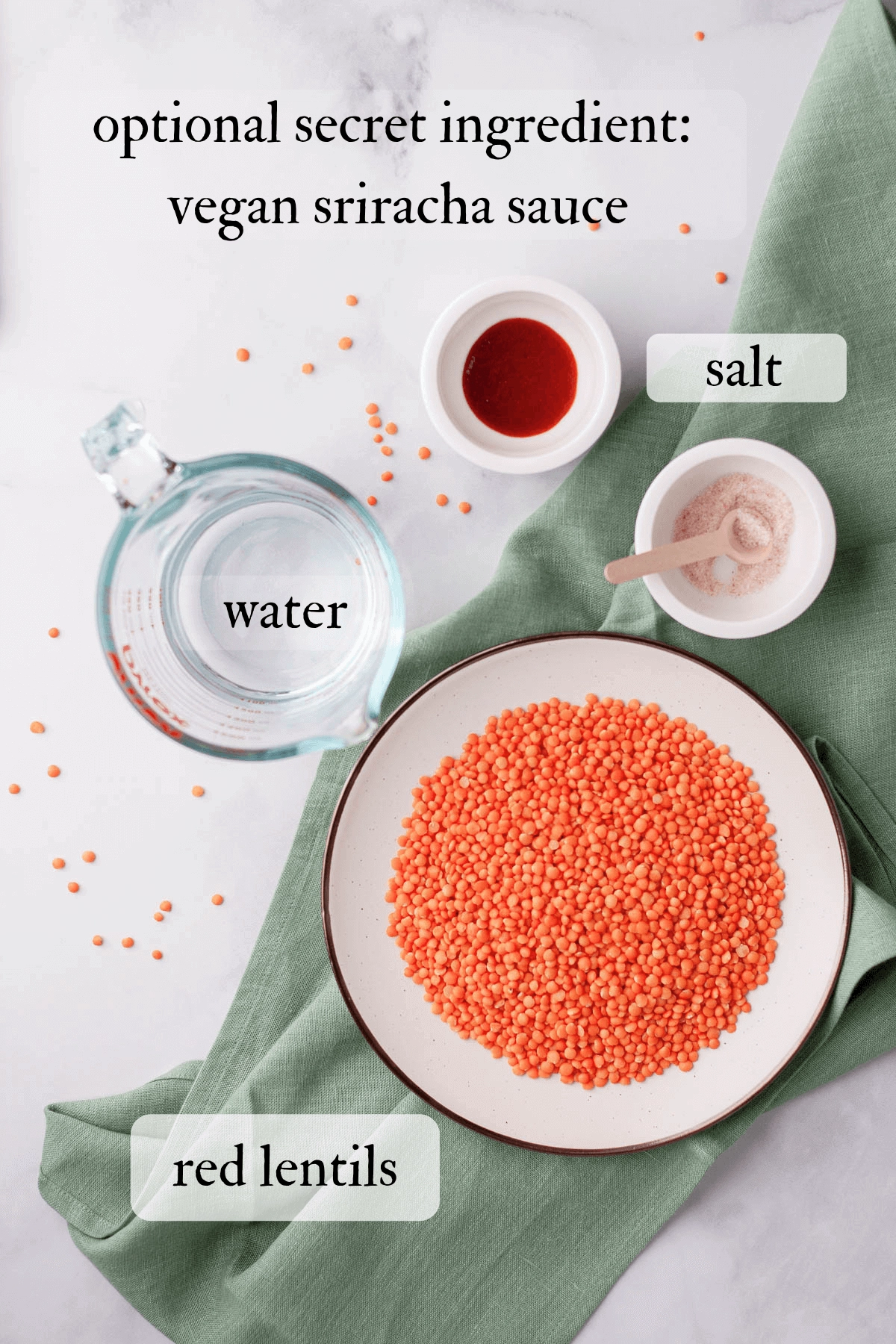 ingredients for red lentil tortillas on counter