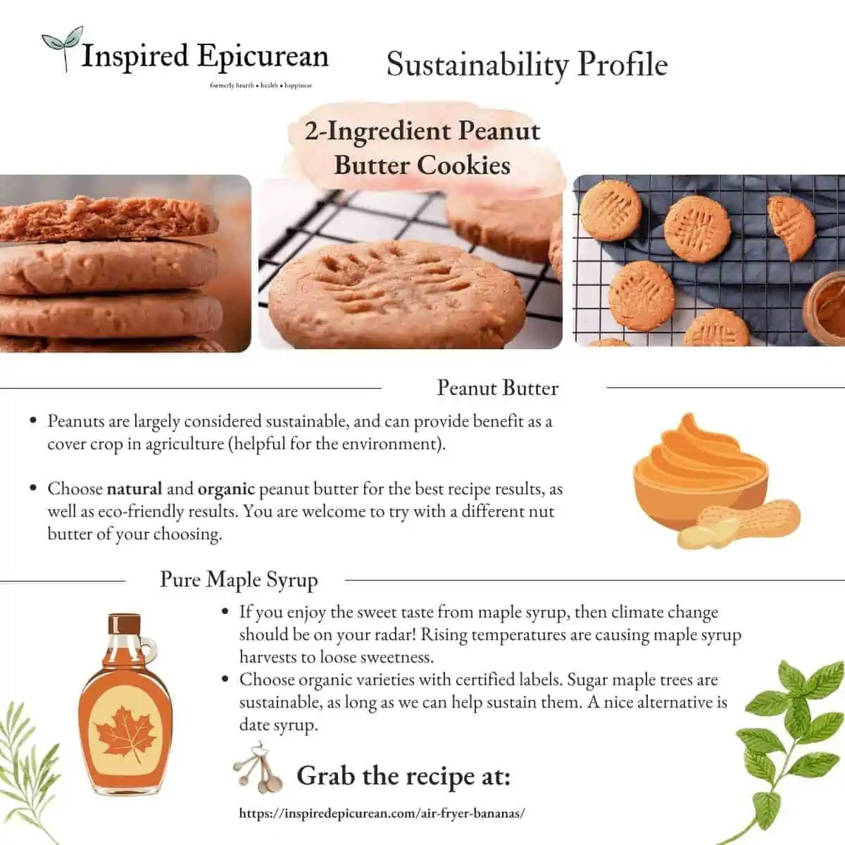 graphics and text outlining the sustainability of these peanut butter cookies