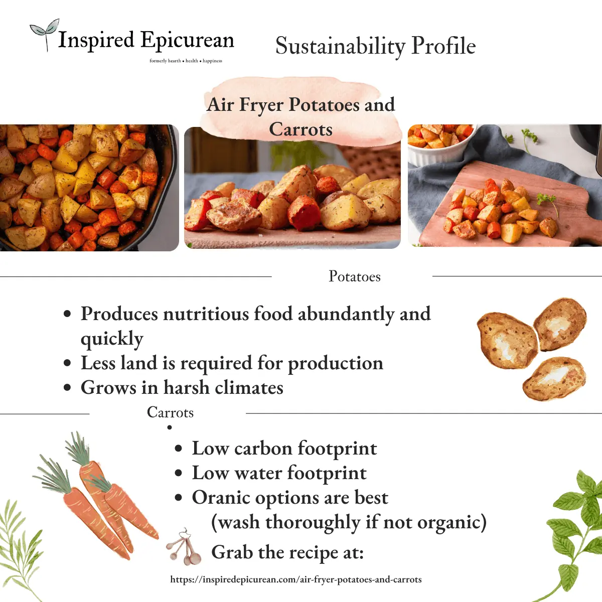 Infographic with list of potato and carrot sustainability 