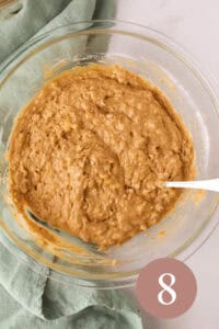 Step 8: Overhead image of bread dough after combining wet and dry ingredients and folding in chopped pecans