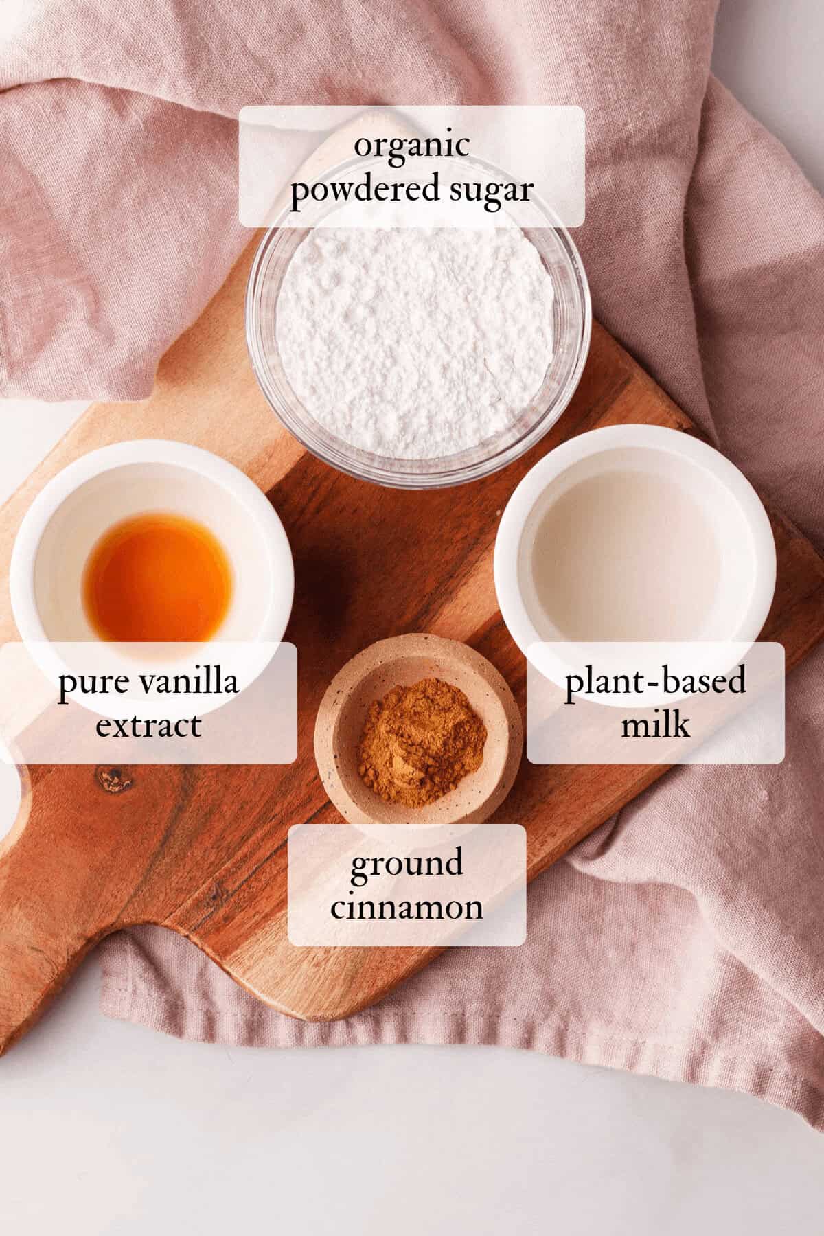 overhead image of ingredients for applesauce fritters glaze 
