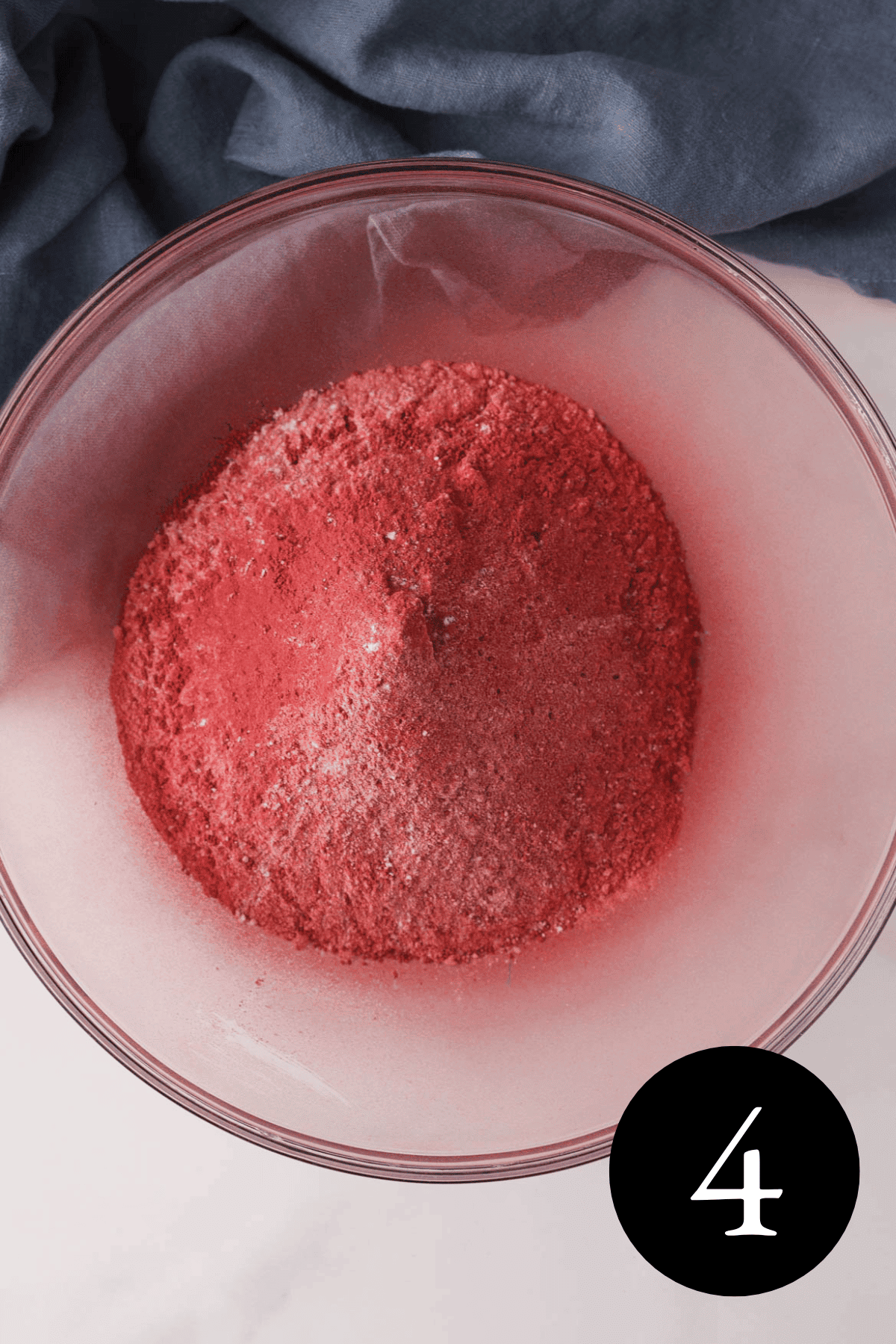 overhead image of dry ingredients sifted in bowl
