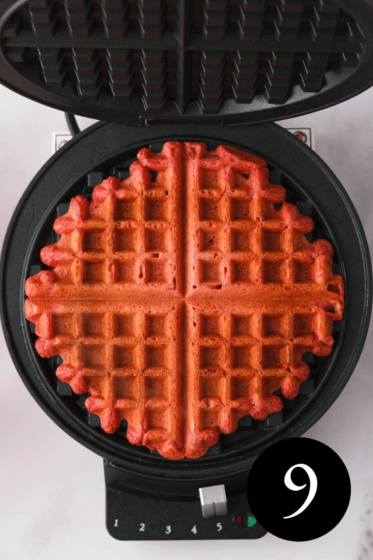 overhead image of waffle baked in iron