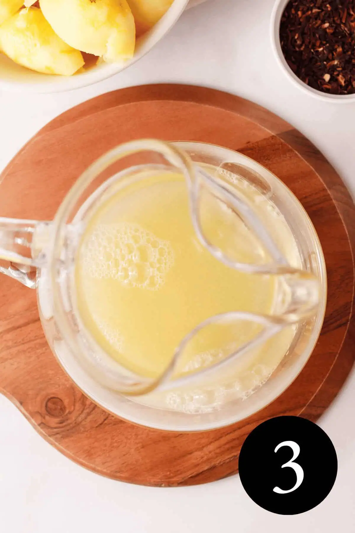 overhead image of lemon juice in pitcher