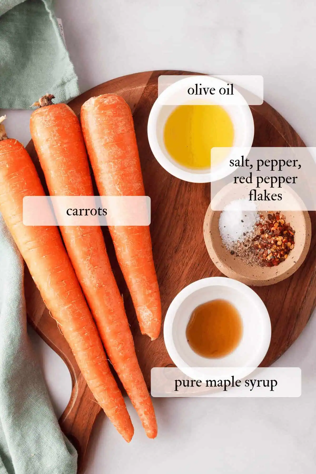 overhead image of ingredients for roasted carrots with text labels