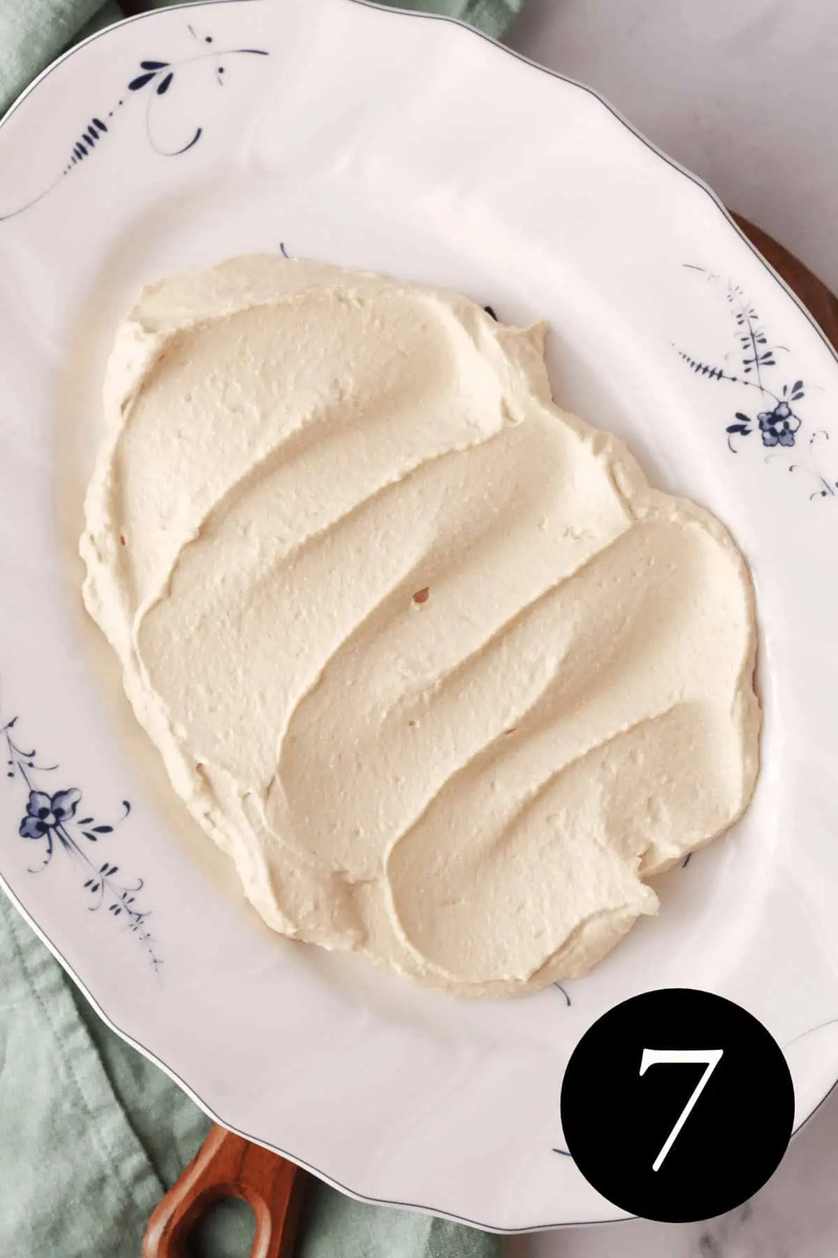 overhead image of vegan whipped feta on serving platter