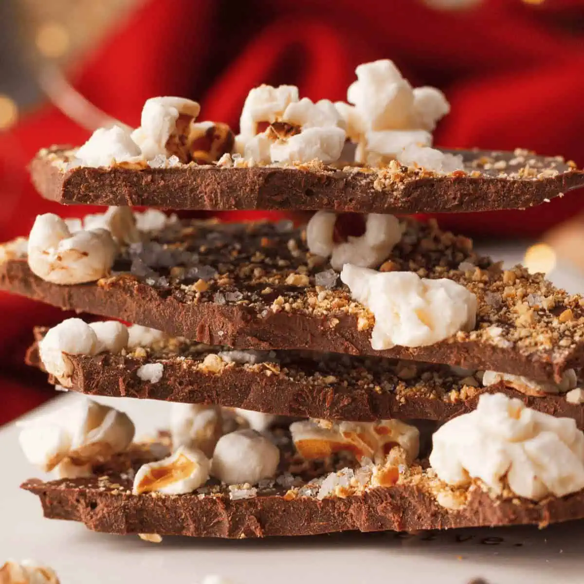 closeup of stacked popcorn bark to show interior texture