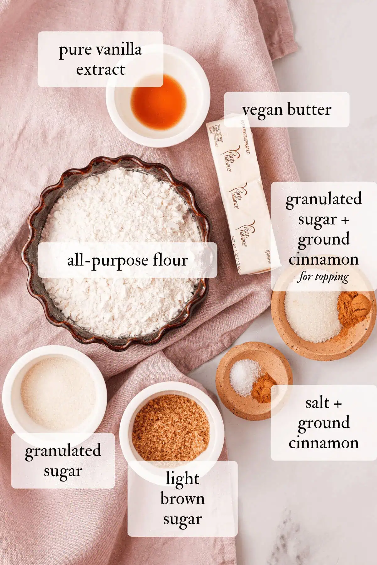 overhead image of ingredients for cinnamon shortbread cookies with text labels