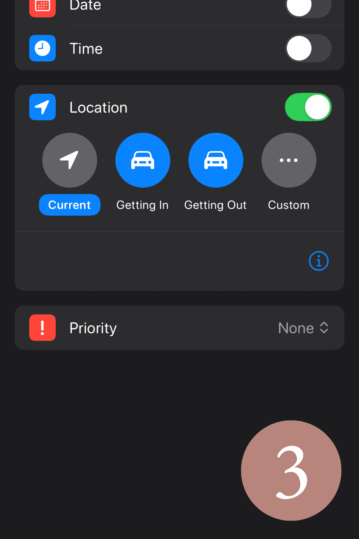 setting location function on iphone reminder
