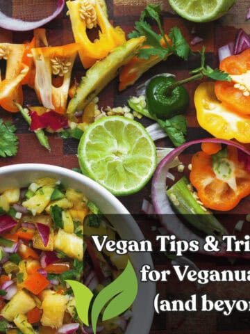 overhead image of chopped veggies on cutting board with blog post title in bottom right corner