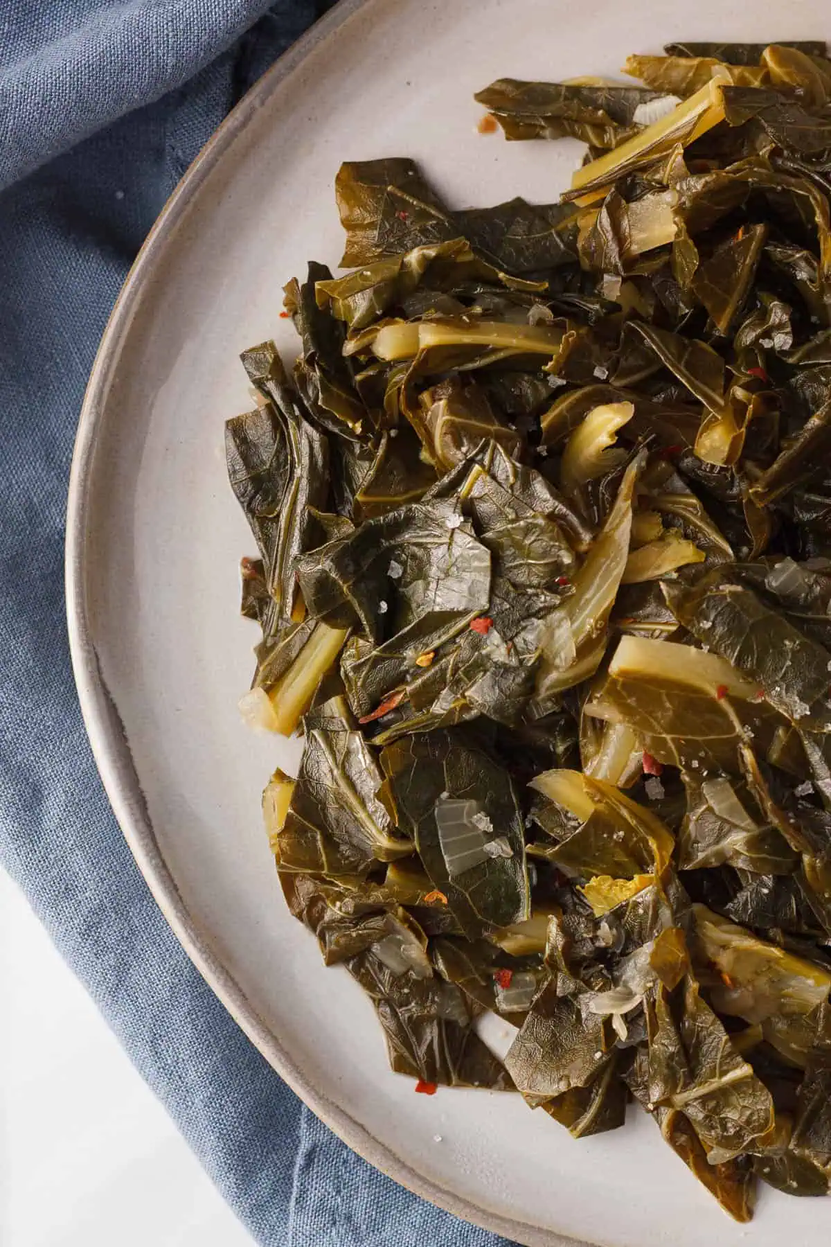 overhead image of plate of miso collard greens