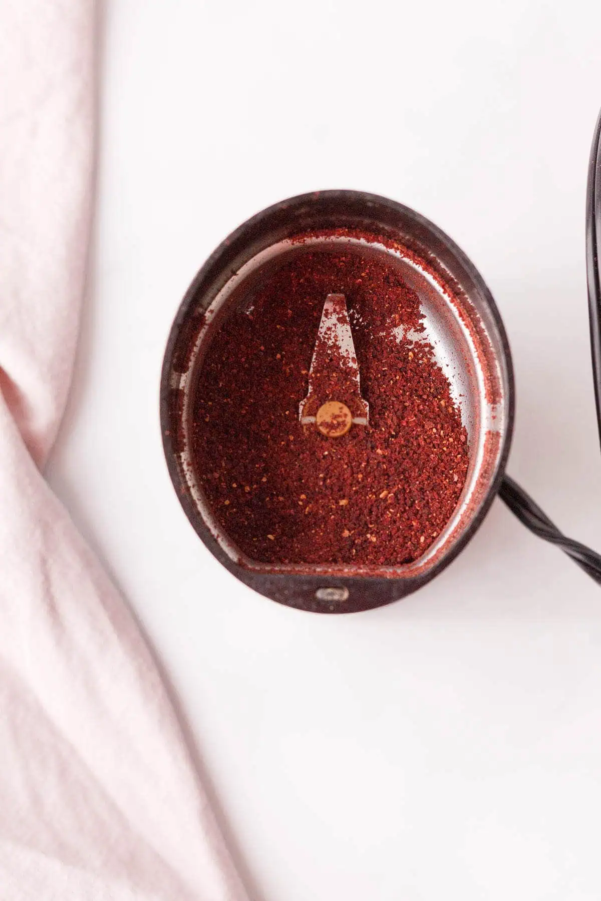 overhead image of blackberries after grinding in spice grinder
