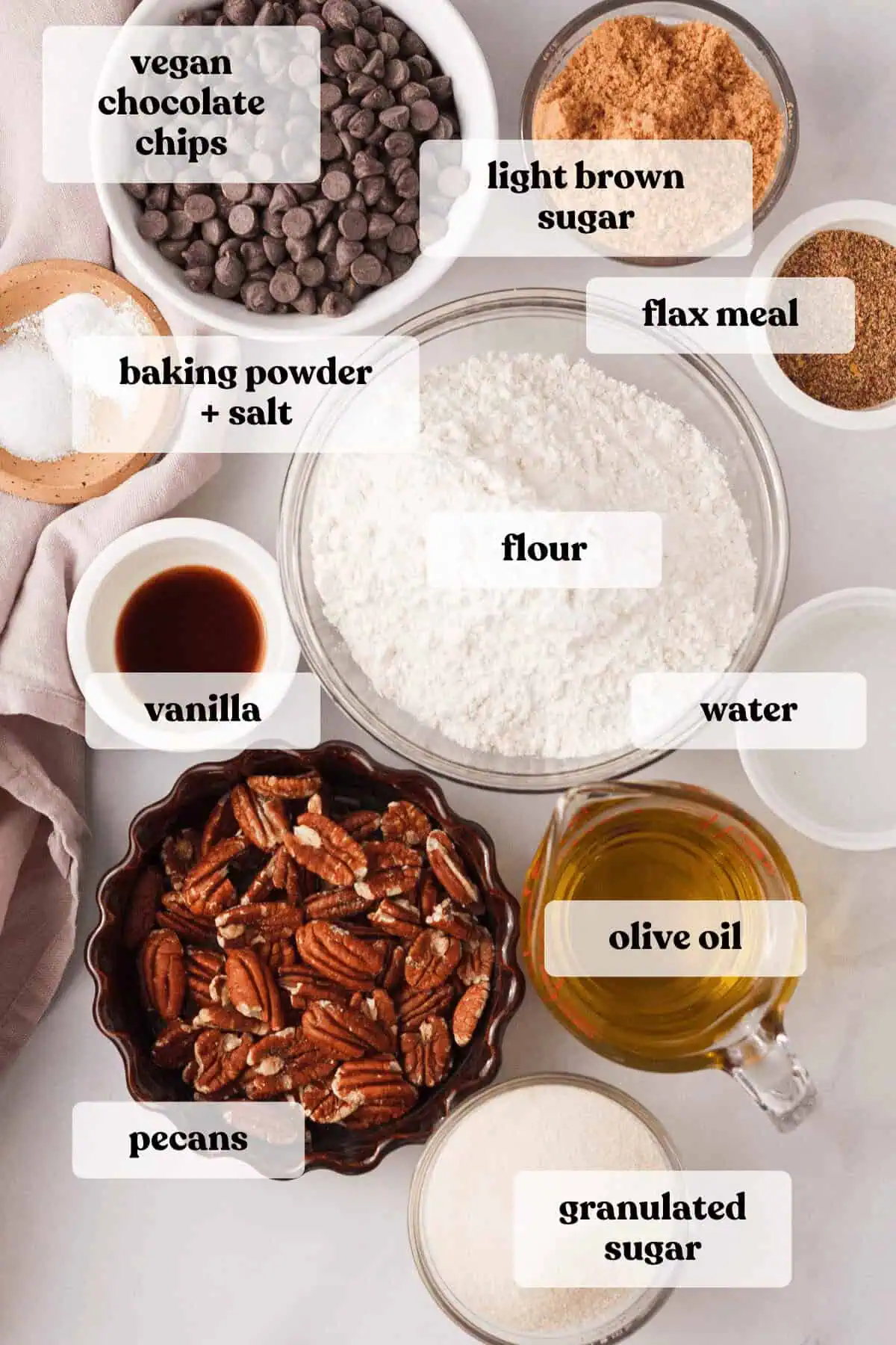 overhead image of ingredients for vegan pizookie