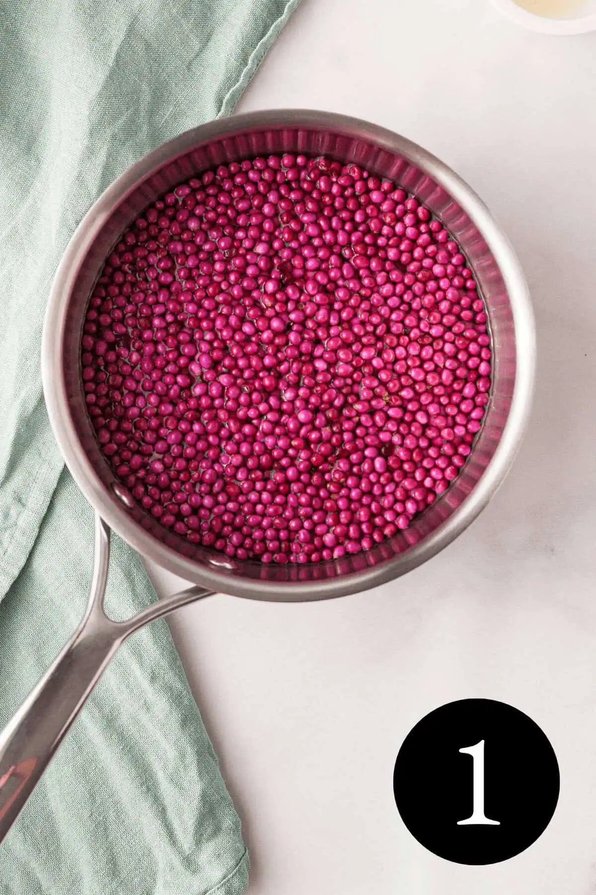 overhead image of beautyberries in pot with number one in the bottom right corner