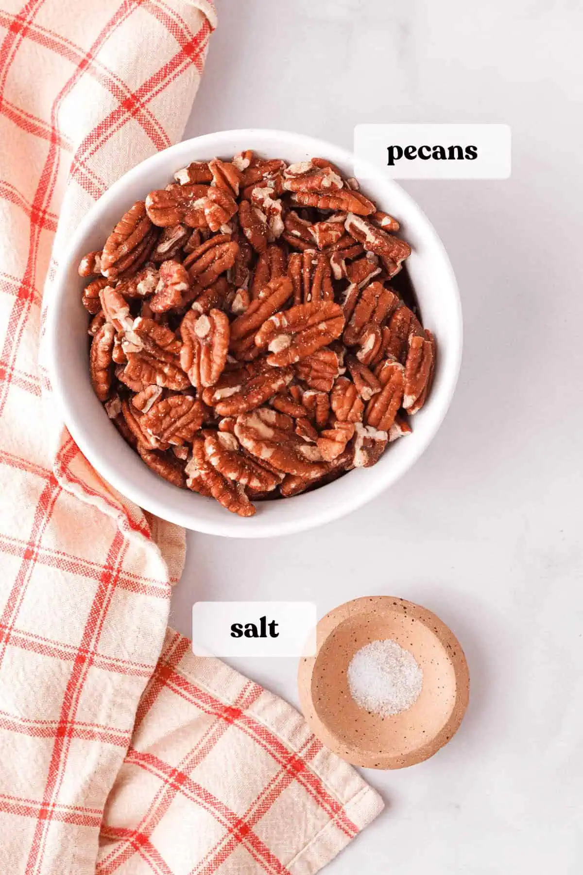 overhead image of pecan butter ingredients with text labels