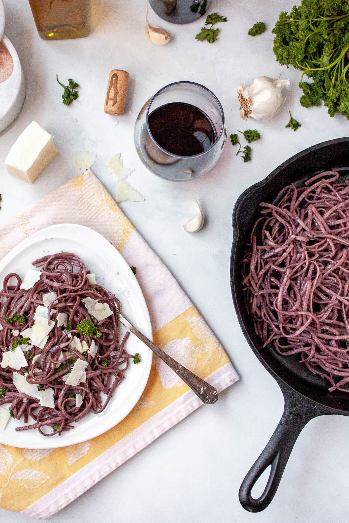 gluten free red wine pasta on counter v1